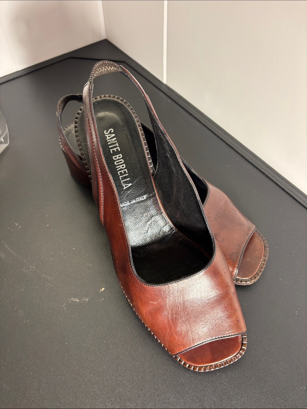 Santa Borella-made in Italy Etro Dark Brown Leather Open-Toe Slingback Sandals